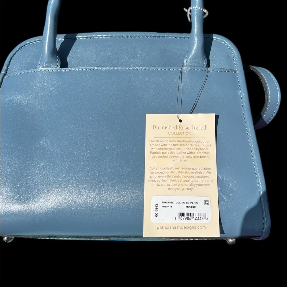 Patricia Nash NWT Blue Burnished Rose Tooled Handbag / Crossbody